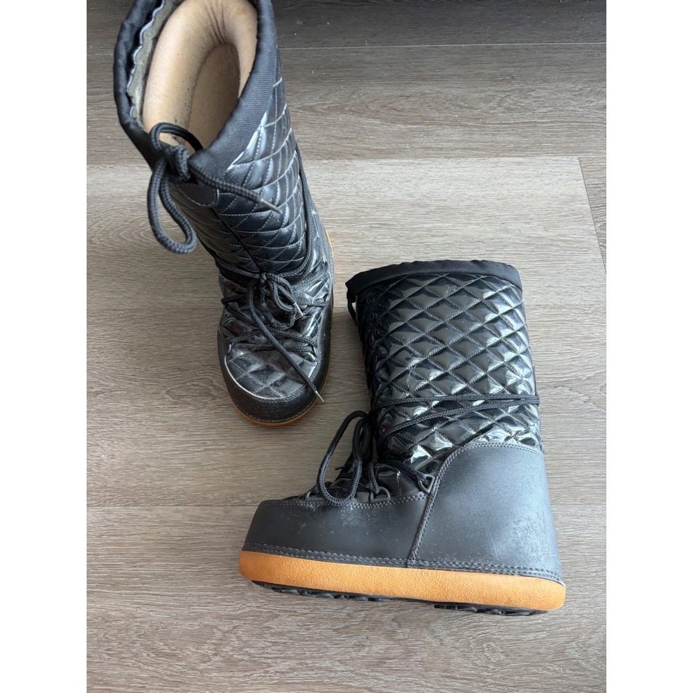 Bravo Women Black Quilted Patent Snow Boots Lace Up Winter italy Size 38-40